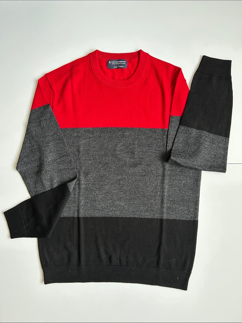 Hart Schaffner Marx Colorblock Crewneck Sweater - Red, Gray & Black